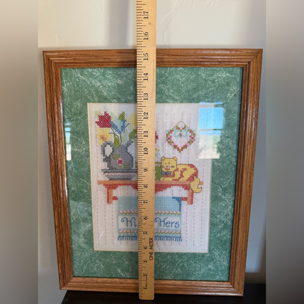 Vintage Cross-Stitch His & Hers Framed Needlepoint 15x12” Estate cottage core - Picture 5 of 9